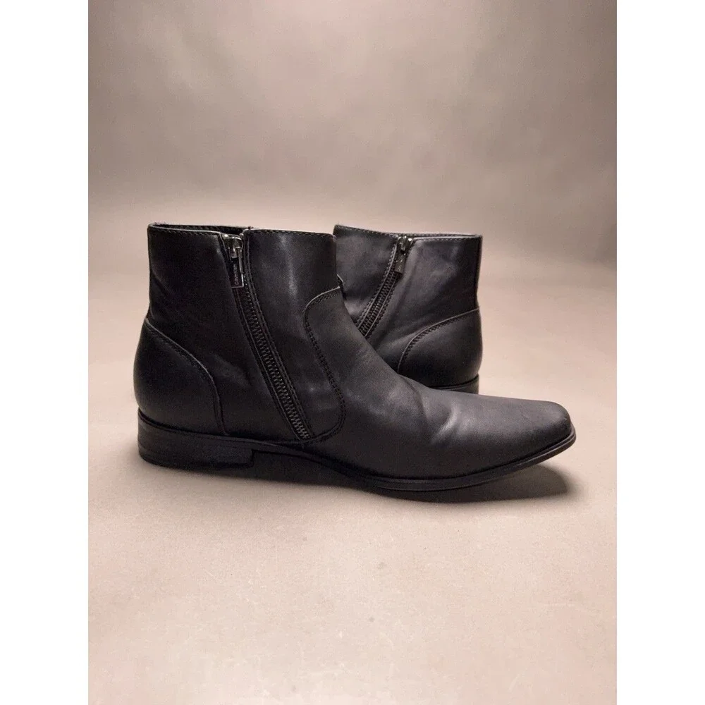 Men’s Calvin Klein Leather Boots Black Beck Zip Up 9.5 M